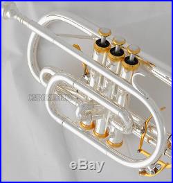 Professional Silver Gold plated Cornet Bb Keys Double Triggers Trumpet With Case