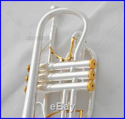 Professional Silver Gold plated Cornet Bb Keys Double Triggers Trumpet With Case