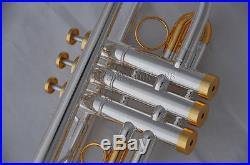 Professional silver Eb/D key trumpet monel valves horn gold tuningpipe with case
