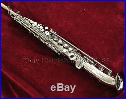 Professional silver nickel curved bell soprano sax saxophone high F G Key withcase