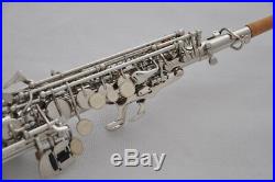 Professional silver nickel curved bell soprano sax saxophone high F G Key withcase