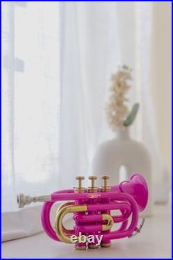 QUEENBRASS Bb Pitch Pocket-Trumpet Pink-Colored With Case and mouthpiece
