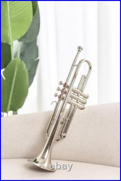 QUEENBRASS-Bb Standard Trumpet Nickel-Finish 3 Valves/with Case and Mouthpiece
