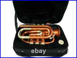 QUEENBRASS POCKET TRUMPET Bb PITCH COPPER LACQUERED WITH HARD CASE AND MP