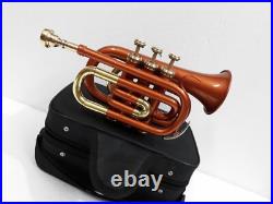 QUEENBRASS POCKET TRUMPET Bb PITCH COPPER LACQUERED WITH HARD CASE AND MP
