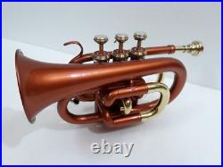 QUEENBRASS POCKET TRUMPET Bb PITCH COPPER LACQUERED WITH HARD CASE AND MP