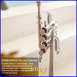 QUEENBRASS Piccolo trumpet nickel and finish with hard case bag and MP