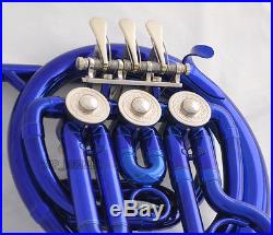Quality Beautiful Blue Mini French Horn Engraving Bell Bb Pocket horn With Case