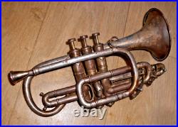 RARE c1910 ANTIQUE CARL FISCHER INSTANTAR ENGRAVED CORNET