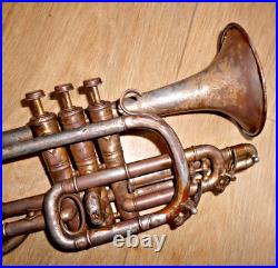 RARE c1910 ANTIQUE CARL FISCHER INSTANTAR ENGRAVED CORNET