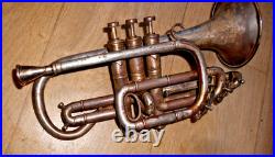 RARE c1910 ANTIQUE CARL FISCHER INSTANTAR ENGRAVED CORNET