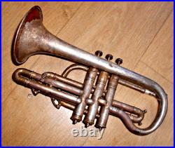 RARE c1910 ANTIQUE CARL FISCHER INSTANTAR ENGRAVED CORNET