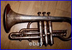 RARE c1910 ANTIQUE CARL FISCHER INSTANTAR ENGRAVED CORNET