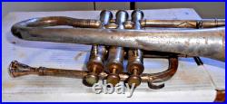 RARE c1910 ANTIQUE CARL FISCHER INSTANTAR ENGRAVED CORNET