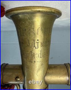 Rare antique 19th century German engraved brass silver signal horn trumpet