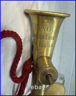 Rare antique 19th century German engraved brass silver signal horn trumpet