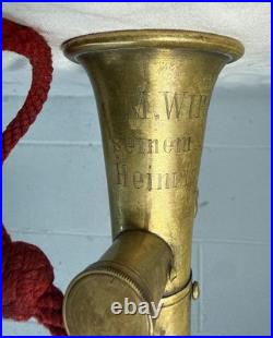 Rare antique 19th century German engraved brass silver signal horn trumpet