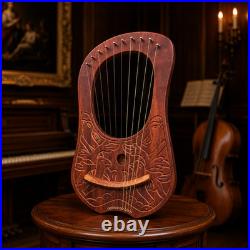 Rosewood Sparrow 10 String Lyre Harp Handmade Wooden Instrument with Bag