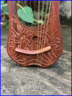 Rosewood Sparrow 10 String Lyre Harp Handmade Wooden Instrument with Bag