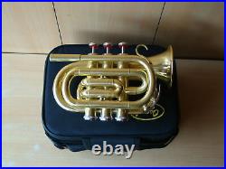 Sai Musical Pocket Trumpet 3, Valve's Pro Shinning Brass with Mouthpiece and-Case
