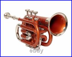 Sale! Mini Pocket Trumpet Pocket Made Of Pure Brass Orange Nickel Case & M/p