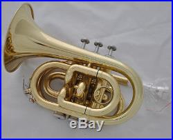 Sale! TOP Gold Lacquer Pocket Trumpet B-Flat Large bell horn with case