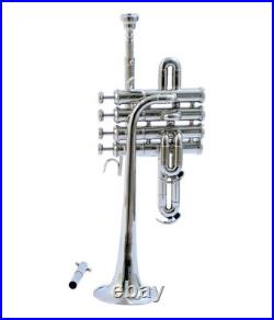 Silver Bb/A Piccolo Trumpet 4-Valve Brass Horn with Mouthpiece Nickel Plated