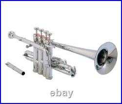 Silver Bb/A Piccolo Trumpet 4-Valve Brass Horn with Mouthpiece Nickel Plated Silver Bb/A Piccolo Trumpet 4-Valve Brass Horn with Mouthpiece Nickel Plated