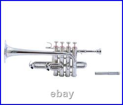 Silver Bb/A Piccolo Trumpet 4-Valve Brass Horn with Mouthpiece Nickel Plated