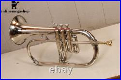 Silver Bb Flugelhorn 3-Valve Brass Horn Nickel Finish For Adults with Mouthpiece