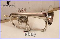 Silver Bb Flugelhorn 3-Valve Brass Horn Nickel Finish For Adults with Mouthpiece
