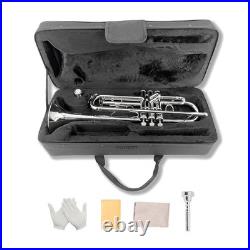 Silvery Brass Trumpet with Hard Case & Accessories for Orchestra
