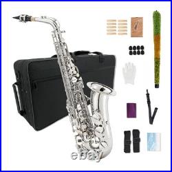 Sliver Alto Saxophone Eb Alto Sax Brass Instrument Kit with Case Accessories NEW