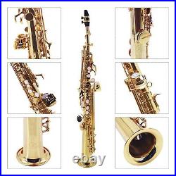 Straight Bb Soprano Saxophone Brass Lacquered Gold Woodwind Instrument With