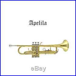 TRUMPET-Apelila Bb Key Brass Gold Lacquer Instrument Case Valve Mouthpiece Strap