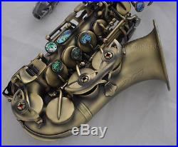 Top Antique Bb Curved Soprano Sax Ablone ky Engrave High F# Saxophone +BlackCase