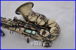Top Antique Bb Curved Soprano Sax Ablone ky Engrave High F# Saxophone +BlackCase