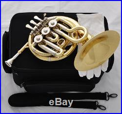 Top Gold Piccolo Bb MiNi French Horn Engraving Bell Pocket horn With Case Mouth