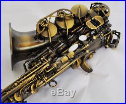 Top New Antique Brass Curved Soprano Saxophone sax Bb Keys High F# With Case