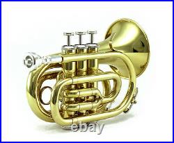 Top Quality Bb Gold Plated Brass Pocket Trumpet w Strong Case 7c Mouthpiece