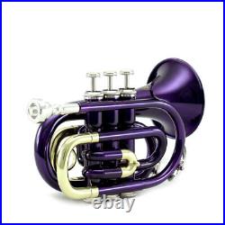 Top Quality Bb Purple Plated Brass Pocket Trumpet w Strong Case 7c Mouthpiece