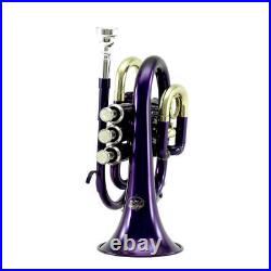 Top Quality Bb Purple Plated Brass Pocket Trumpet w Strong Case 7c Mouthpiece