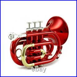 Top Quality Bb Red Plated Brass Pocket Trumpet w Strong Case 7c Mouthpiece Red