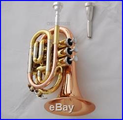 Top Rose Brass Pocket Trumpet Bb Horn 4.842'' Large Bell With Case 2-Mouthpiece