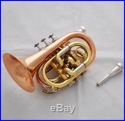 Top Rose Brass Pocket Trumpet Bb Horn 4.842'' Large Bell With Case 2-Mouthpiece