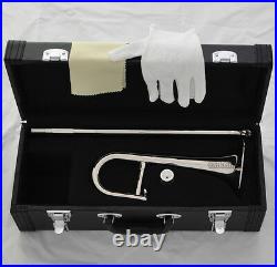 Top Silver Nickel Slide Trumpet Mini Trombone Bb Keys Horn With Leather Case New
