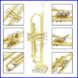 Trumpet Bb B Flat Brass Beginner with Case Accessories Kit Golden E2X0
