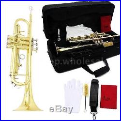 Trumpet Bb B Flat Brass Exquisite with Mouthpiece Gloves Strap+Case O2L7