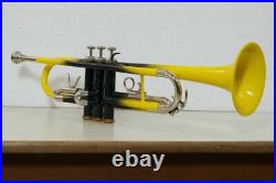 Trumpet SALE NEW YELLOW BLACK BRASS COLOUR STUDENT Bb FLAT TRUMPET FREE CASE