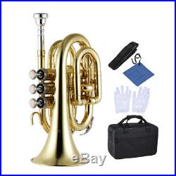 US Mini Pocket Trumpet Bb Flat Concert Trumpet Professional Wind Instrument